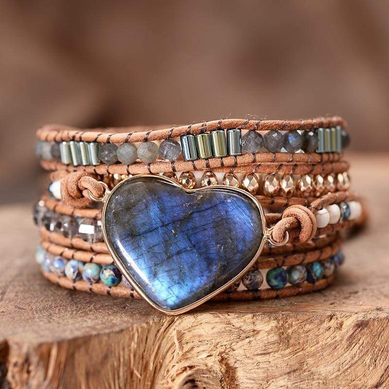 Labradorite Heart Wrap Bracelet - Lunara