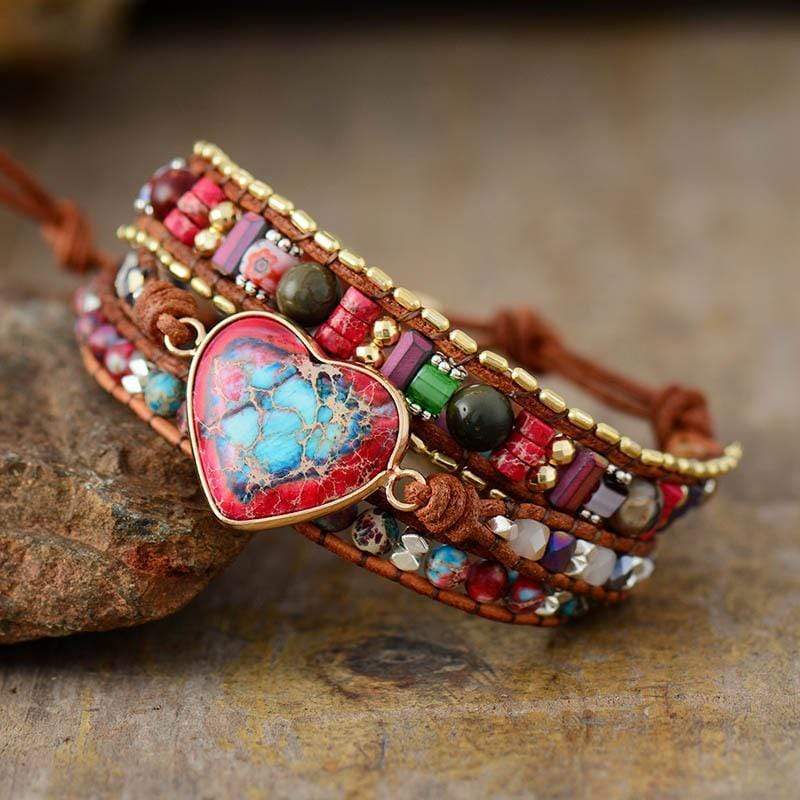 Vivid Heart Jasper Wrap Bracelet - Elyra