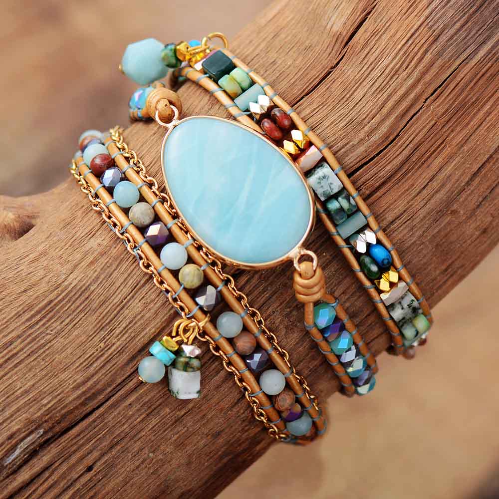 Amazonite Sea Blue Wrap Bracelet - Marina