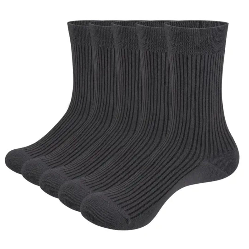 Khalil Traditional Socks – 5-Pack Breathable Cotton Business Socks-Grey-State of Style