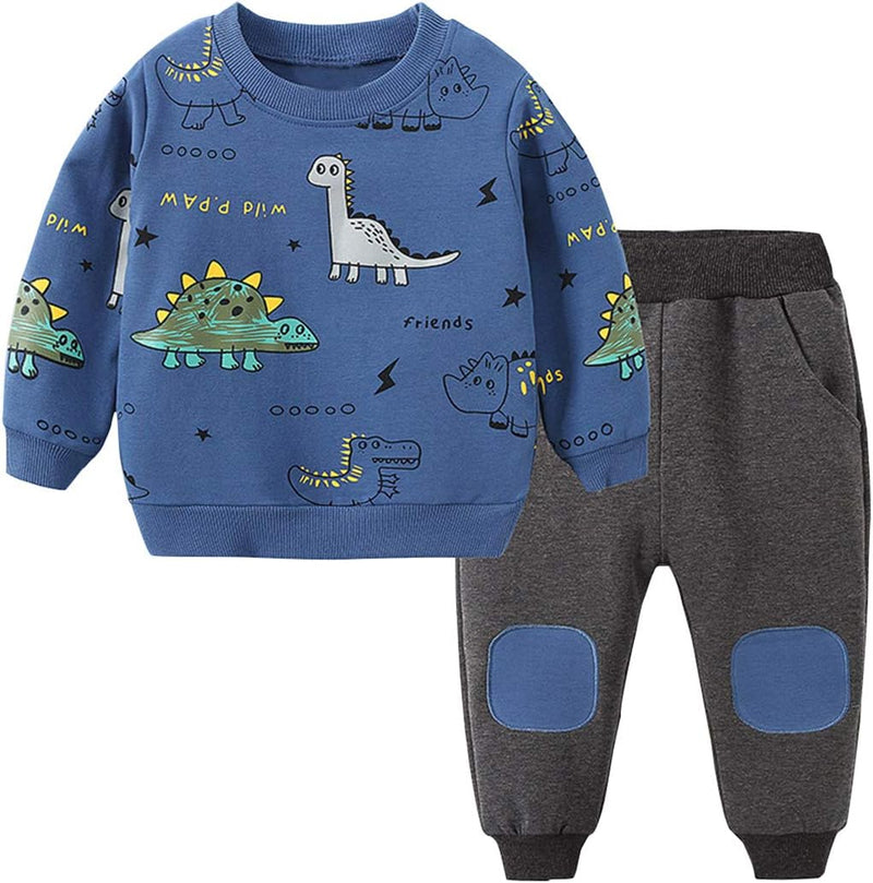 Kids Set: Dinosaur Print Boys Clothing Set-Blue-1-2 Years Old-State of Style
