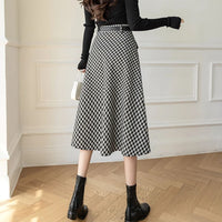 Kimberly Traditional Skirt – High-Waisted Wool Check A-Line Skirt-S-State of Style