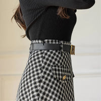 Kimberly Traditional Skirt – High-Waisted Wool Check A-Line Skirt-S-State of Style