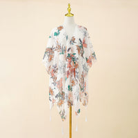 Kimono Cover-up with Floral Print and Tassels – Liora-White Pink-State of Style