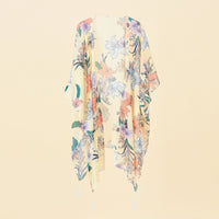 Kimono Cover-up with Floral Print and Tassels – Liora-Yellow Pink-State of Style