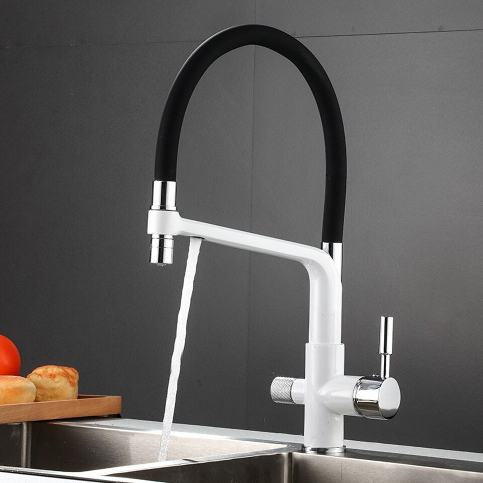 Kitchen Tap with Dual Spout & Water Filtration – PureFlow Duo-White-State of Style