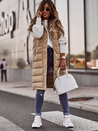 Knee-Length Quilted Women's Bodywarmer - Aurora-Beige-S (32-34)-State of Style