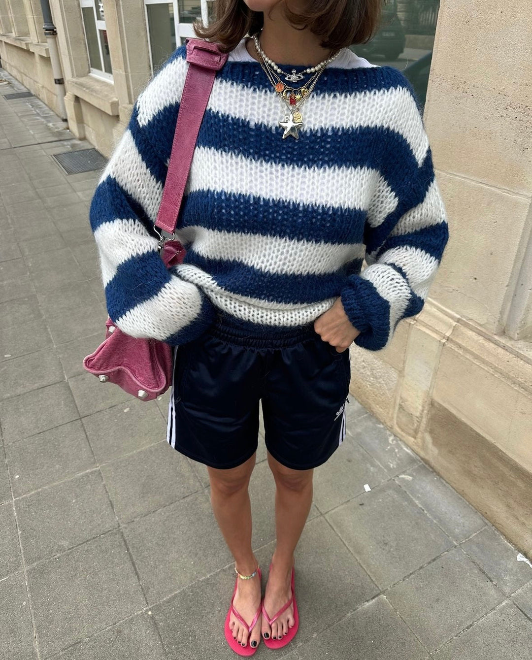 Knitted and Striped Oversized Women's Sweater - Harper-Blue and White-XS/S-State of Style