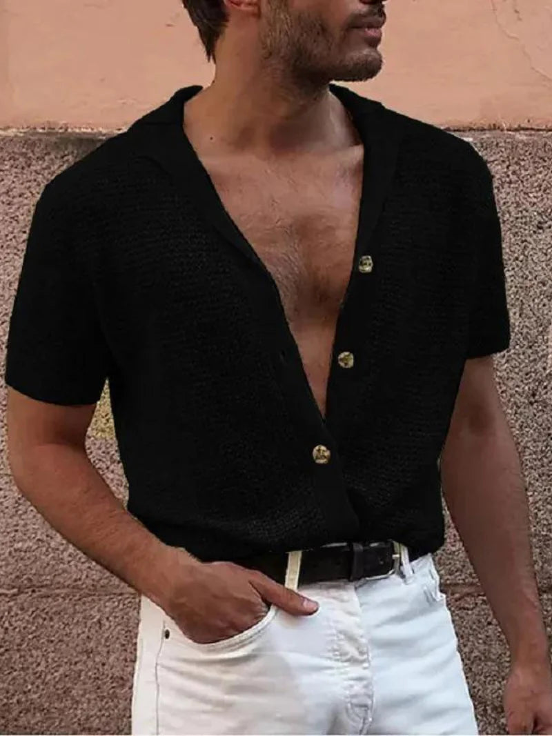 KNITTED BUTTONED SHIRT | COSY & STYLISH-Black-Triple extra large-State of Style
