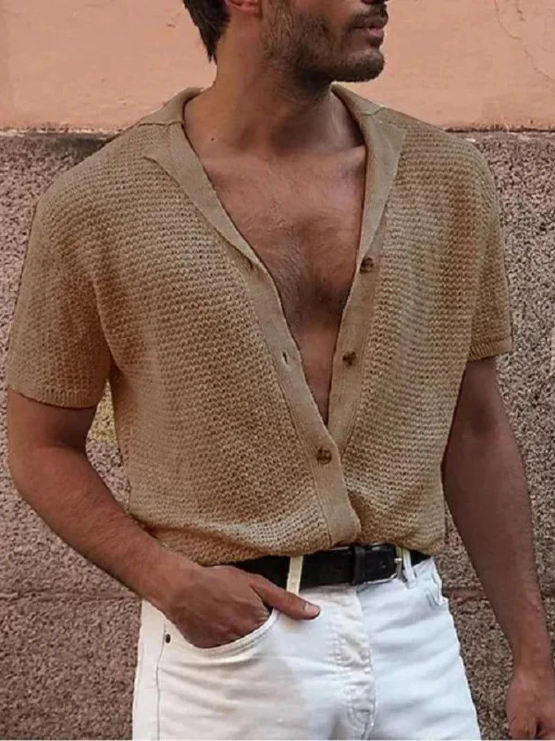 KNITTED BUTTONED SHIRT | COSY & STYLISH-Khaki-Triple extra large-State of Style