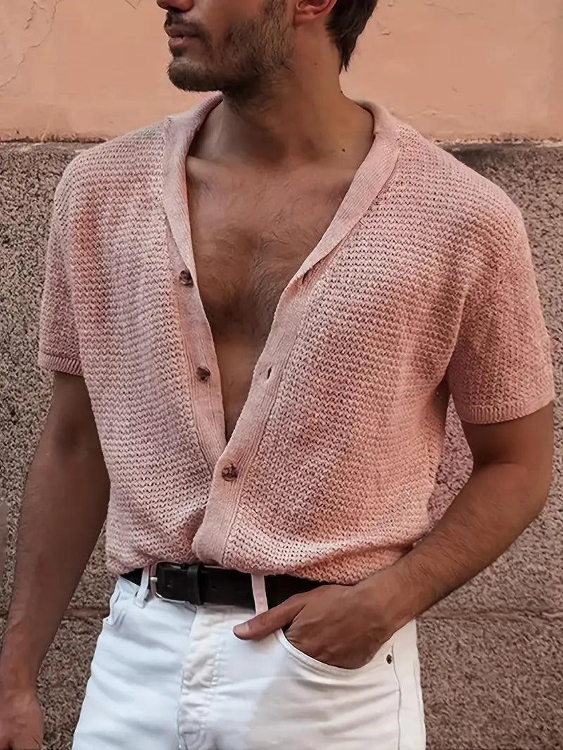 KNITTED BUTTONED SHIRT | COSY & STYLISH-Salmon Pink-Triple extra large-State of Style