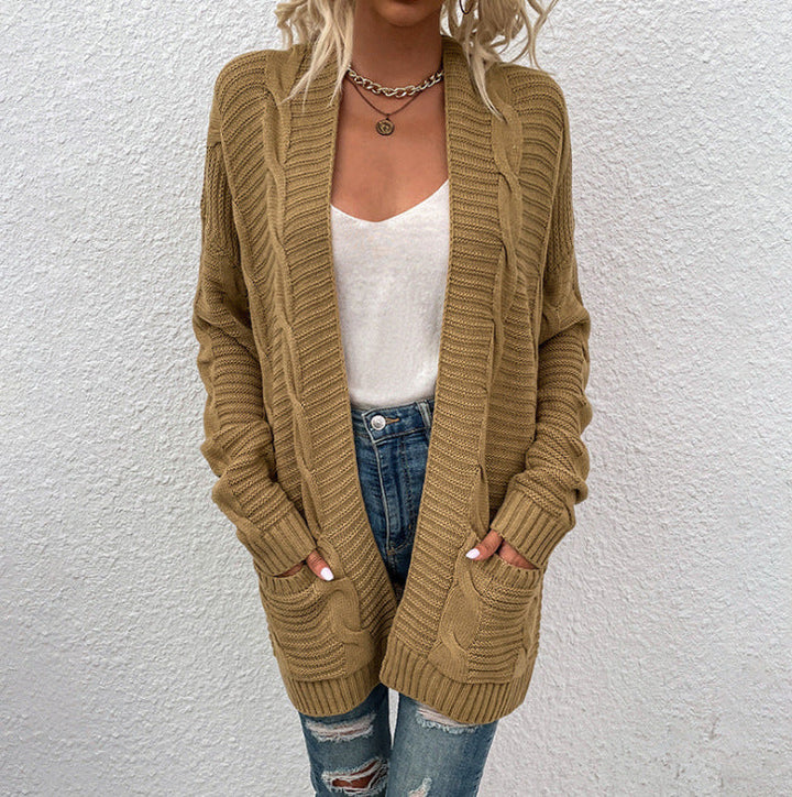 Knitted Cardigan | Chic and Comfortable-Khaki-S-State of Style