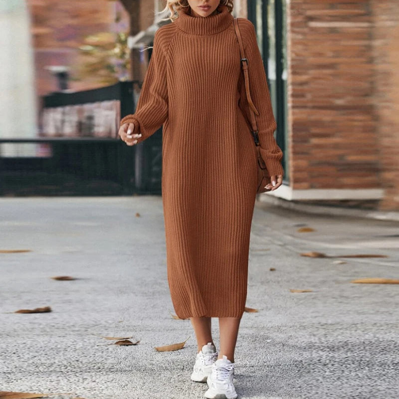 Knitted Cowl Dress for Comfort & Style - Liora-Brown-S-State of Style