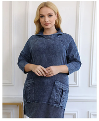 Knitted Denim Jacket Curve Plus Size-Blue-L-State of Style
