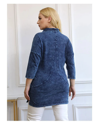 Knitted Denim Jacket Curve Plus Size-Blue-L-State of Style