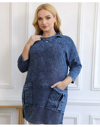 Knitted Denim Jacket Curve Plus Size-Blue-L-State of Style