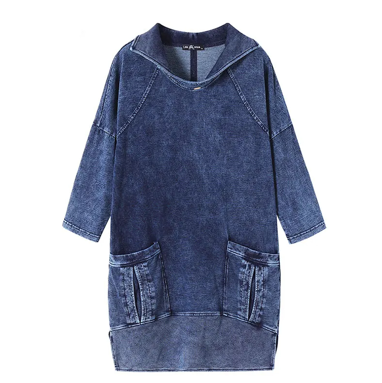 Knitted Denim Jacket Curve Plus Size-Blue-L-State of Style