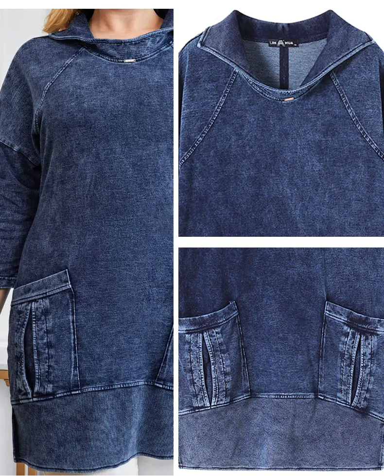 Knitted Denim Jacket Curve Plus Size-Blue-L-State of Style