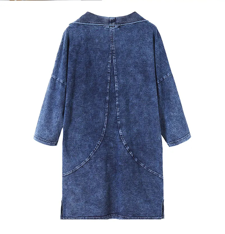 Knitted Denim Jacket Curve Plus Size-Blue-L-State of Style