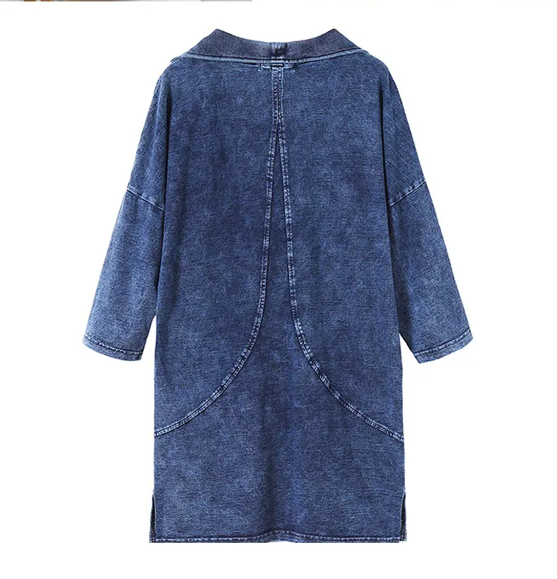 Knitted Denim Jacket Curve Plus Size-Blue-L-State of Style