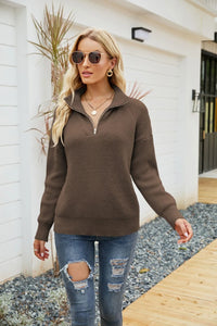 Knitted Half-Zip Jumper - Sienna-Camel-S-State of Style