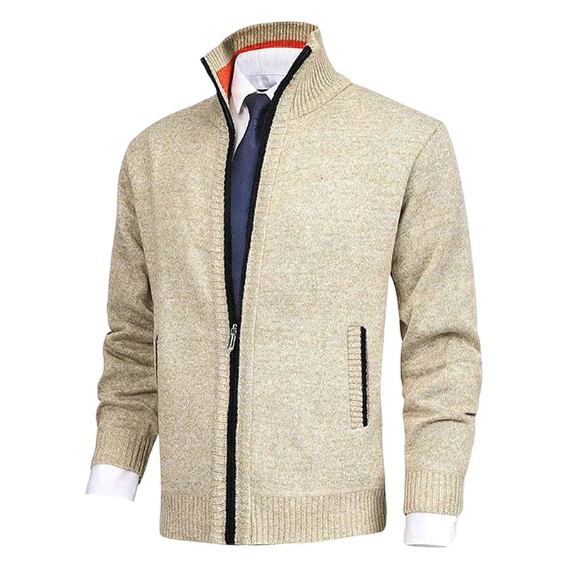 Knitted Jacket with Zip for Men - Theo-Beige-XS-State of Style