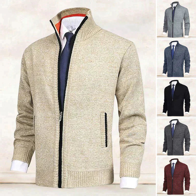 Knitted Jacket with Zip for Men - Theo-Beige-XS-State of Style