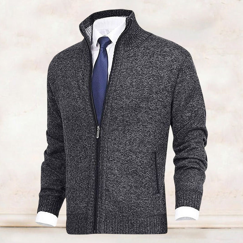 Knitted Jacket with Zip for Men - Theo-Dark Grey-XS-State of Style