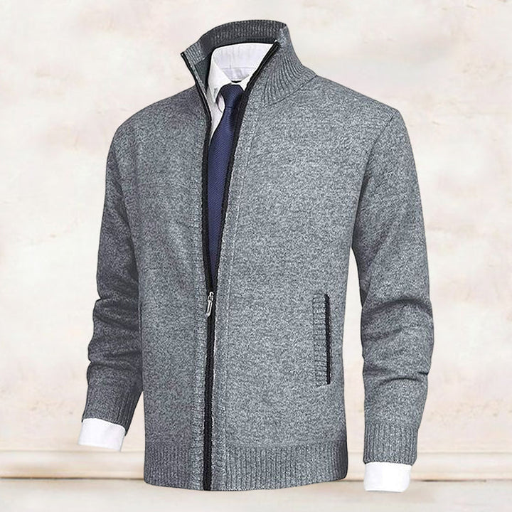 Knitted Jacket with Zip for Men - Theo-Grey-XS-State of Style