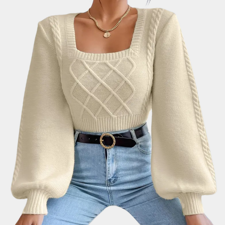 Knitted Ladies' Sweater with Square Neckline - Sienna-XS-State of Style