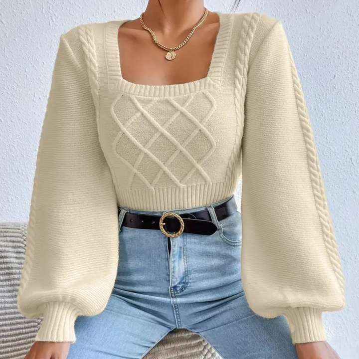 Knitted Ladies' Sweater with Square Neckline - Sienna-XS-State of Style