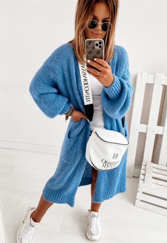 Knitted Long Cardigan With Pockets | Cosy & Stylish-Blue-S-State of Style