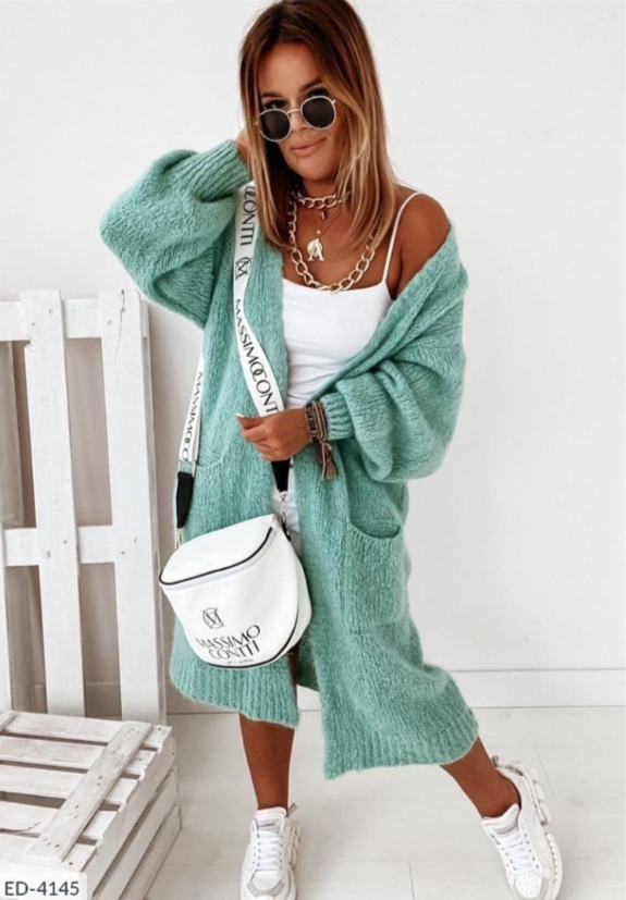 Knitted Long Cardigan With Pockets | Cosy & Stylish-Green-S-State of Style