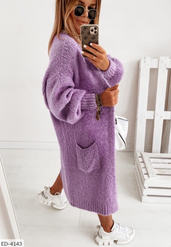 Knitted Long Cardigan With Pockets | Cosy & Stylish-Purple-S-State of Style