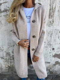 Knitted Long Ladies' Cardigan with Hood - Liv-Apricot-S-State of Style