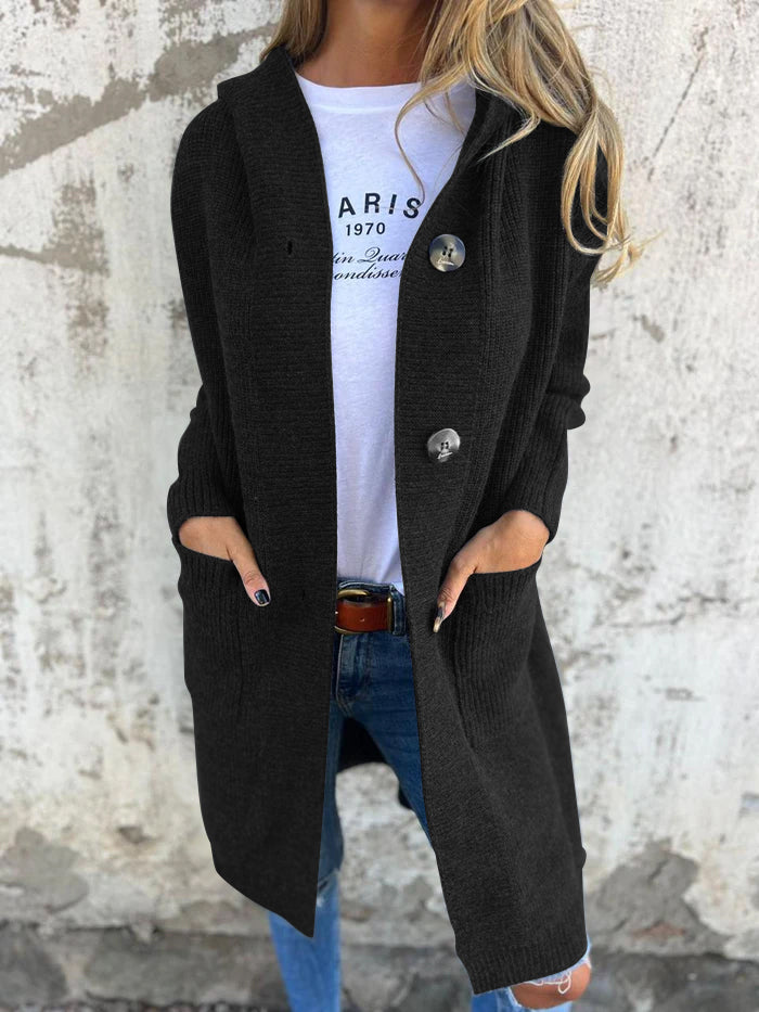 Knitted Long Ladies' Cardigan with Hood - Liv-Black-S-State of Style