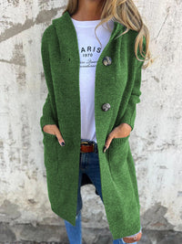 Knitted Long Ladies' Cardigan with Hood - Liv-Green-S-State of Style