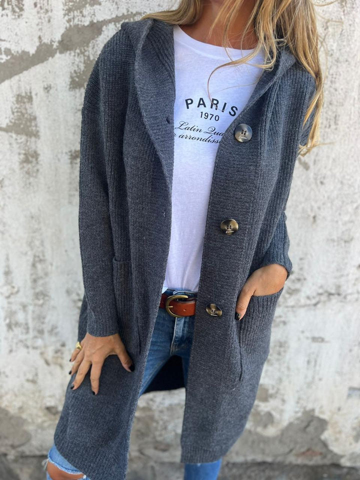 Knitted Long Ladies' Cardigan with Hood - Liv-Grey-S-State of Style
