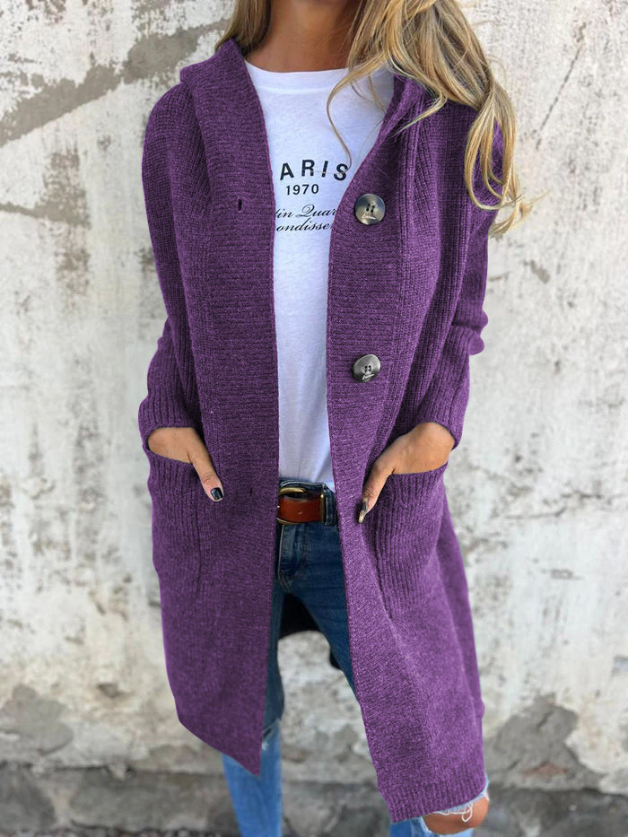 Knitted Long Ladies' Cardigan with Hood - Liv-Purple-S-State of Style