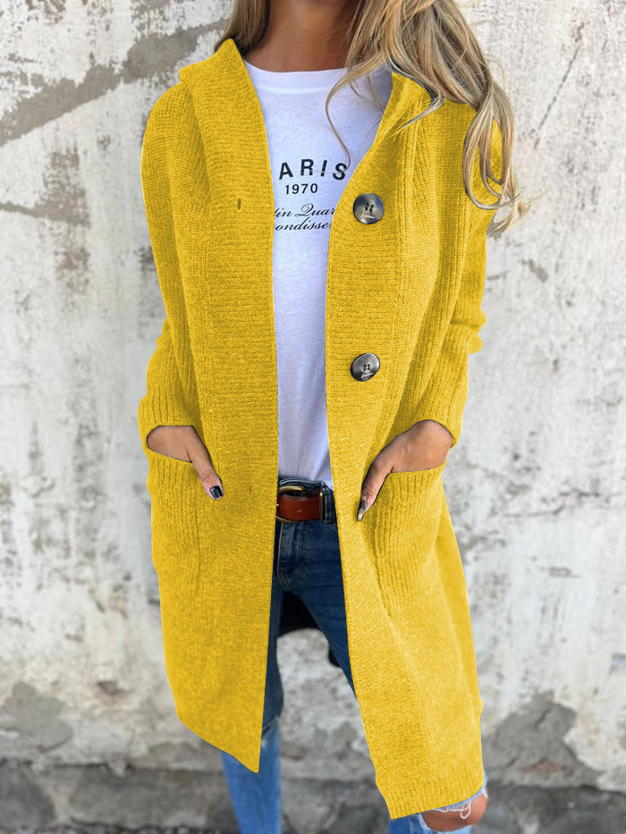 Knitted Long Ladies' Cardigan with Hood - Liv-Yellow-S-State of Style