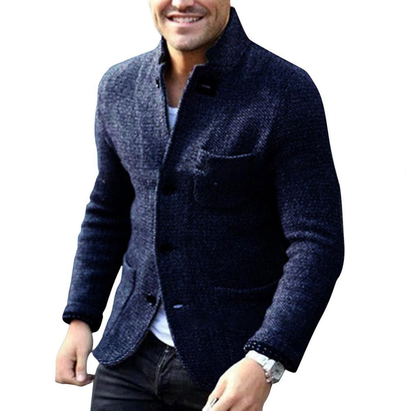 Knitted Men's Cardigan with Buttons - Sven-Dark blue-S-State of Style