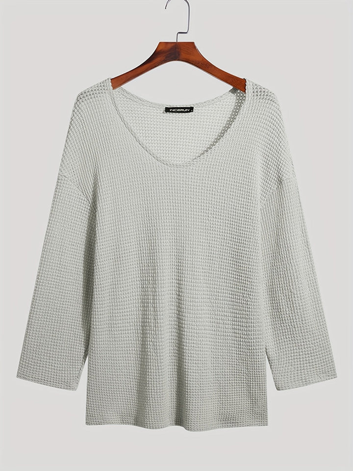 Knitted Men's Top with V-Neck and Long Sleeves – Eliott-Blue-S-State of Style