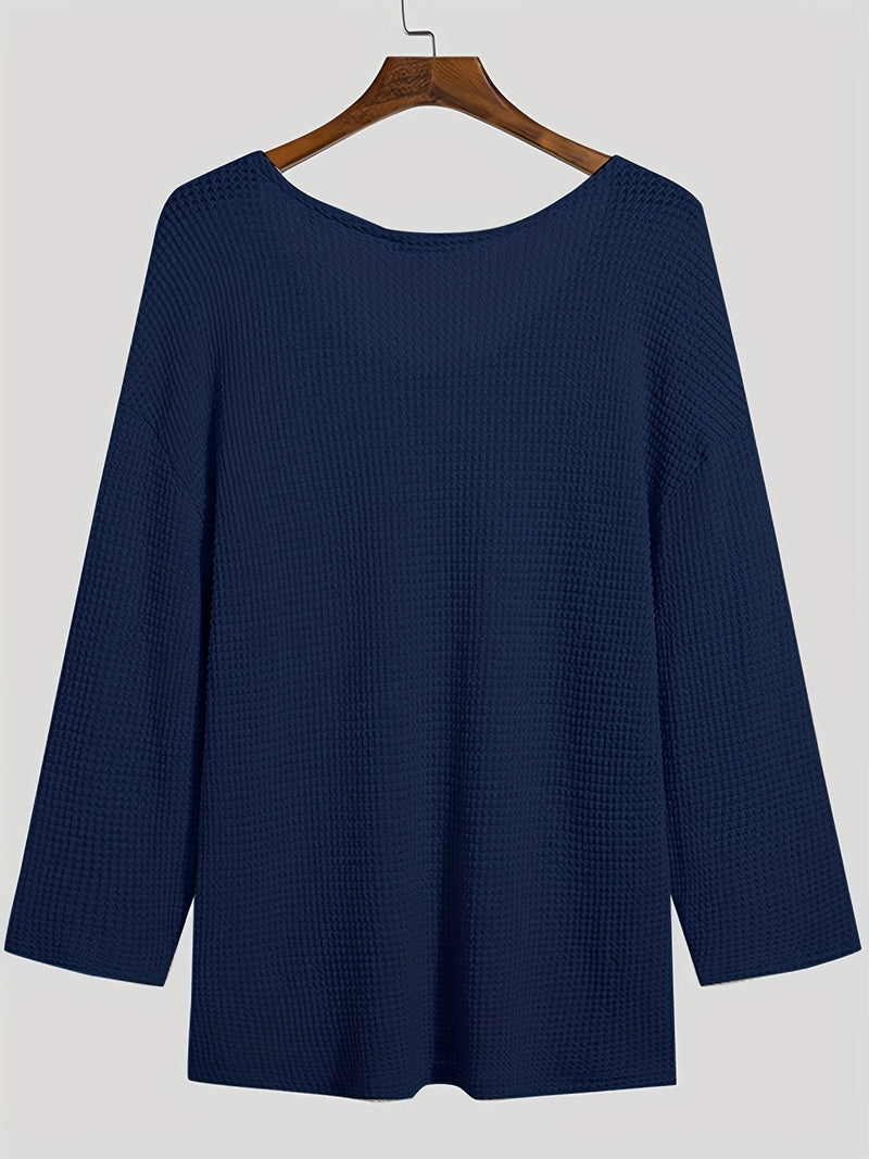 Knitted Men's Top with V-Neck and Long Sleeves – Eliott-Blue-S-State of Style