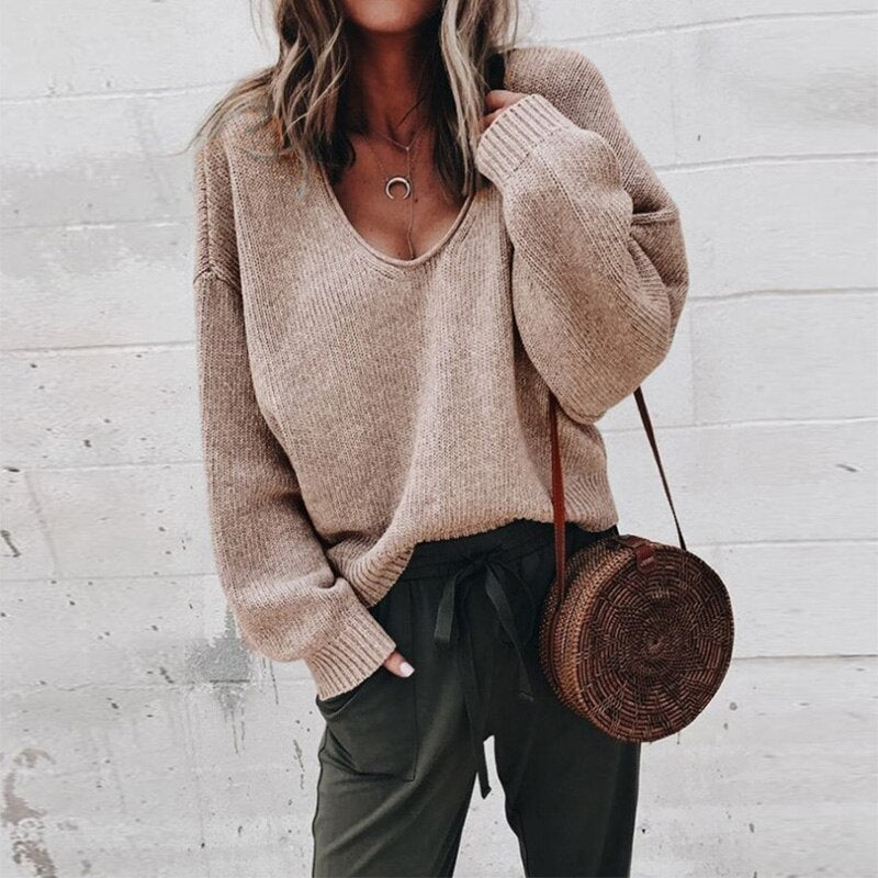 Knitted Oversized Ladies Sweater - Aurora-Khaki-S-State of Style