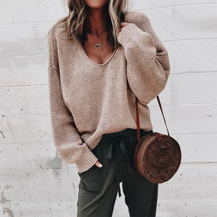 Knitted Oversized Ladies Sweater - Aurora-Khaki-S-State of Style