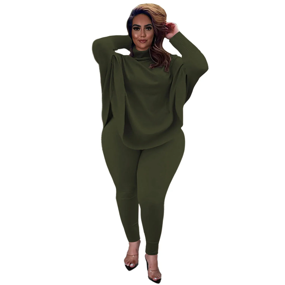 Knitted Plus-Size 2-Piece Lounge Set-Army Green-L-State of Style