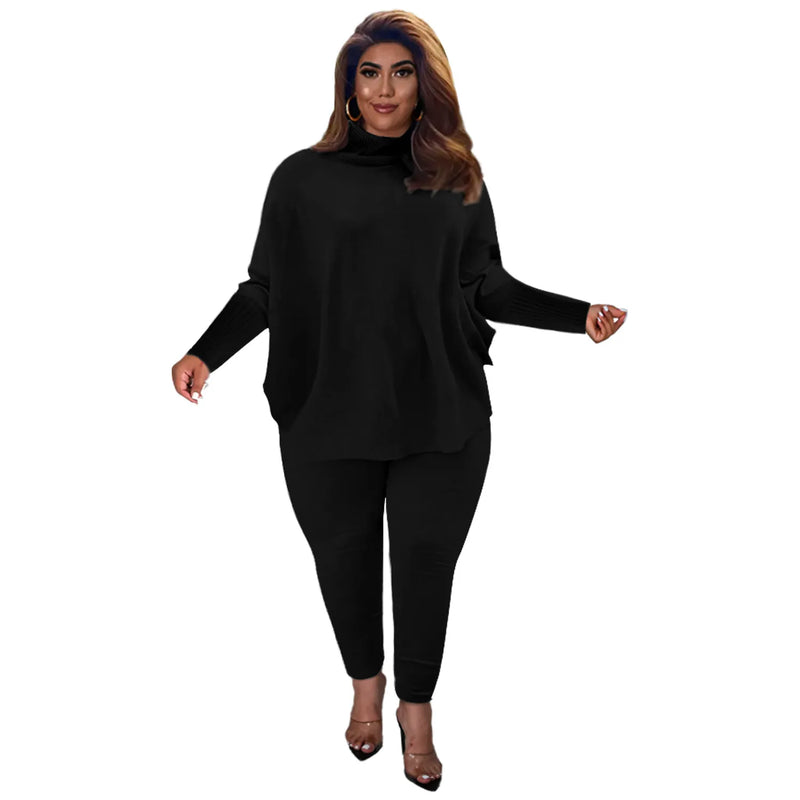 Knitted Plus-Size 2-Piece Lounge Set-Black-L-State of Style