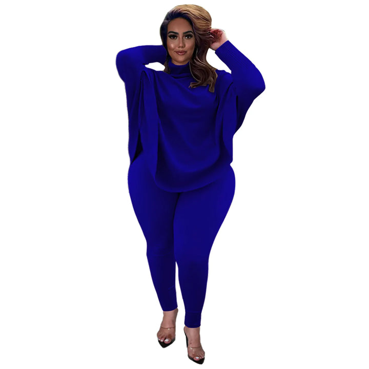 Knitted Plus-Size 2-Piece Lounge Set-Blue-L-State of Style