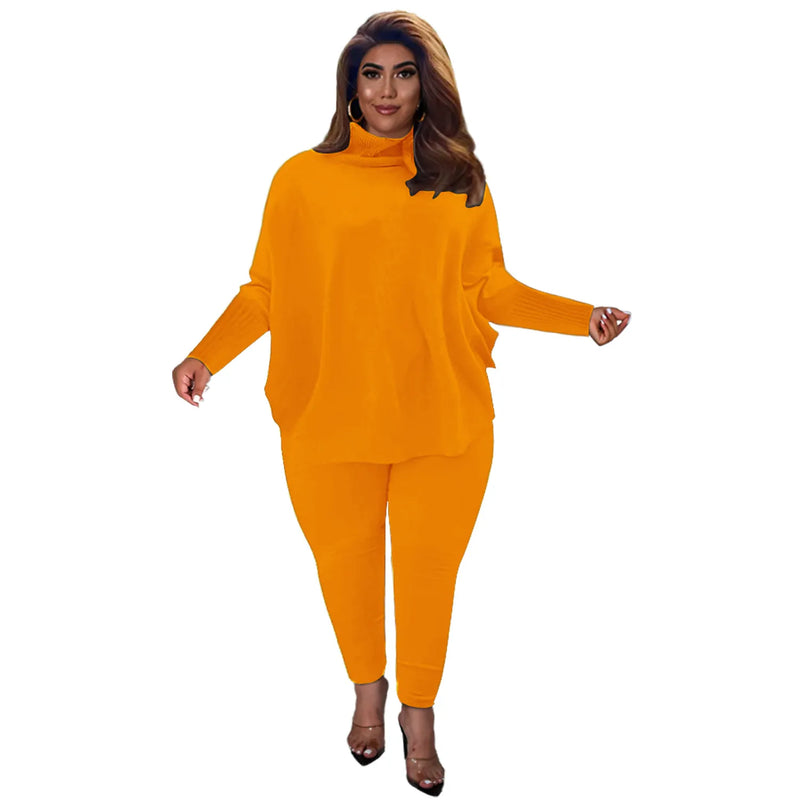 Knitted Plus-Size 2-Piece Lounge Set-Orange-L-State of Style