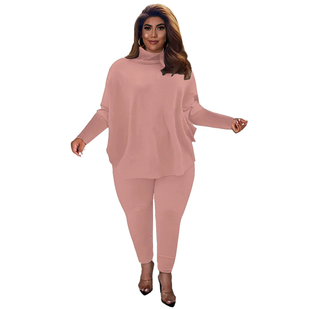 Knitted Plus-Size 2-Piece Lounge Set-Pink-L-State of Style